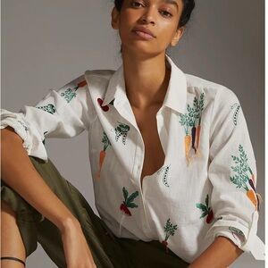 Anthropologie Maeve Farm Rio Vegetable Embroided Button Down